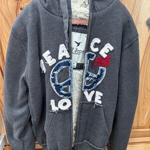 Girls Jacket - Gray with Red and Blue Accents Sherpa lined inside women’s